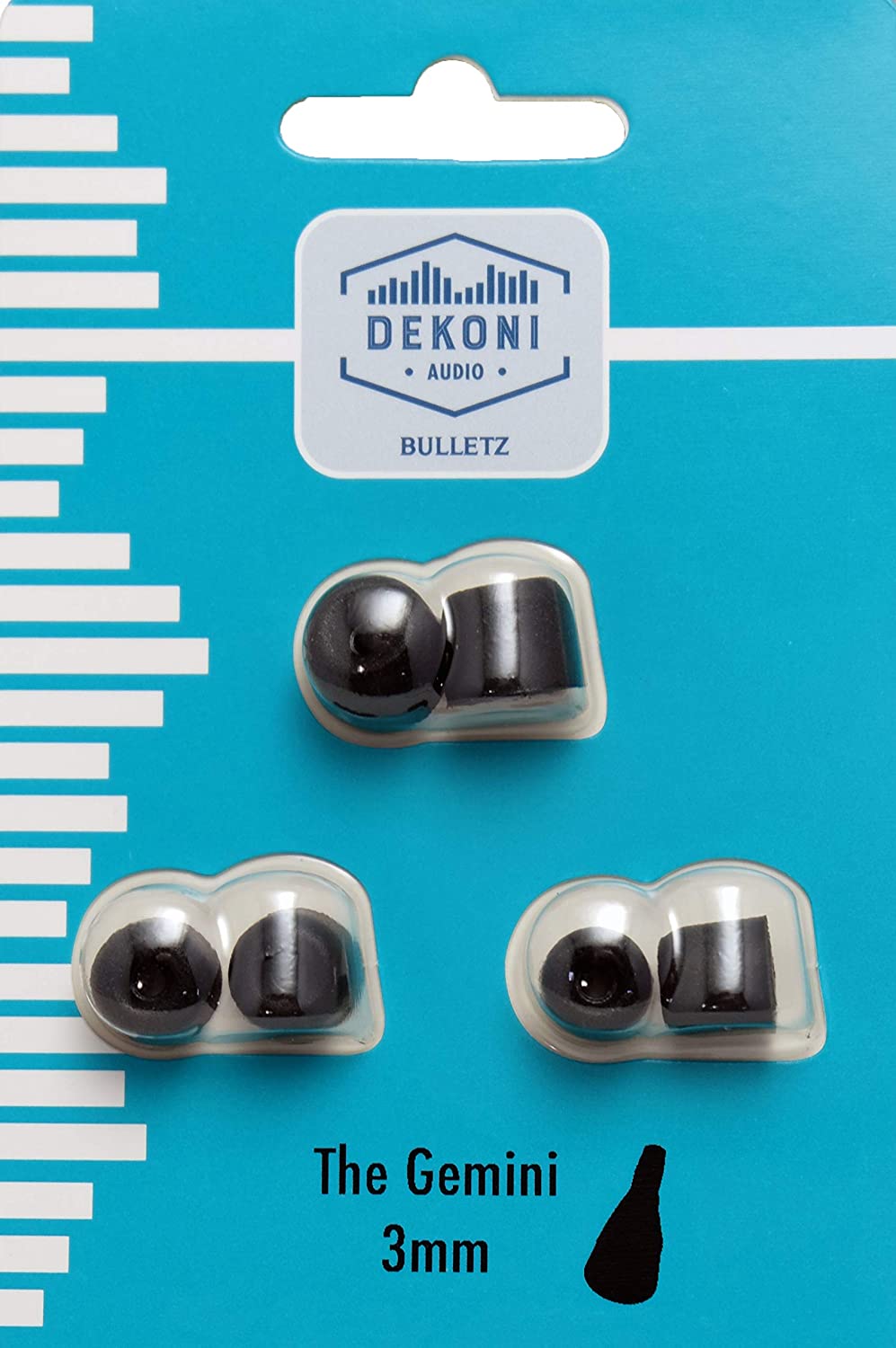 Dekoni Audio Gemini Bulletz Moldable Memory Foam Isolation Earphone Tips, Black, 3mm, 3 Pack
